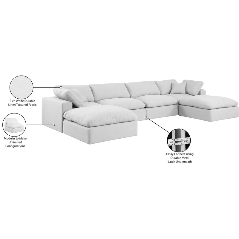 Meridian Comfy White Linen Textured Fabric Modular Sectional IMAGE 11