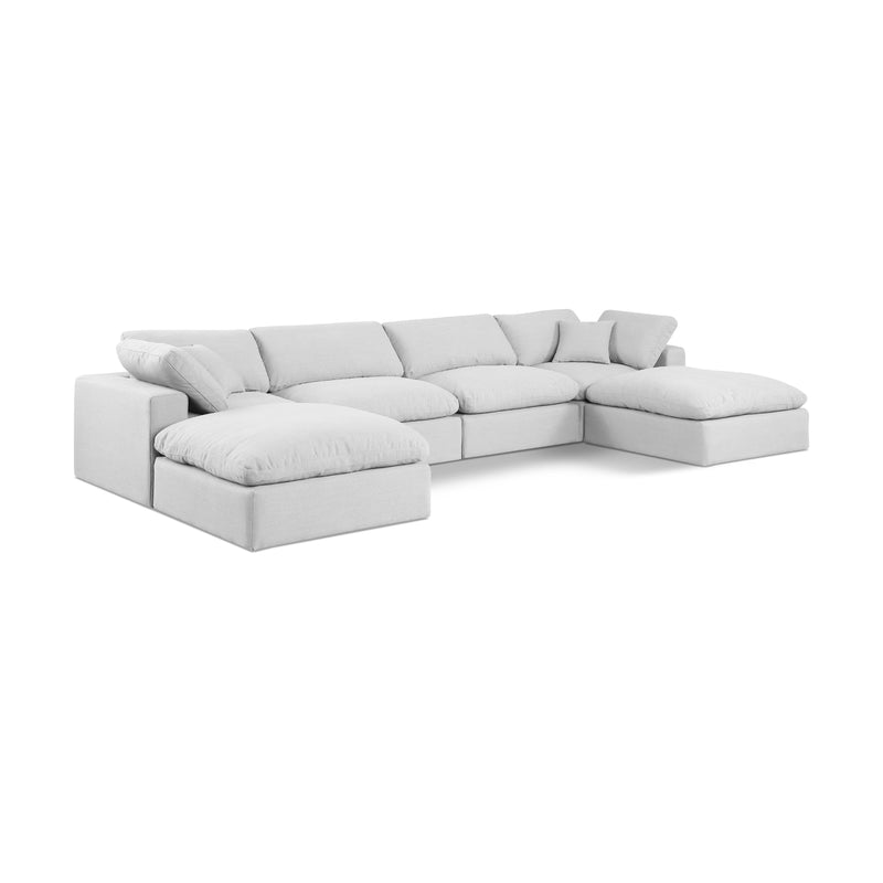 Meridian Comfy White Linen Textured Fabric Modular Sectional IMAGE 1