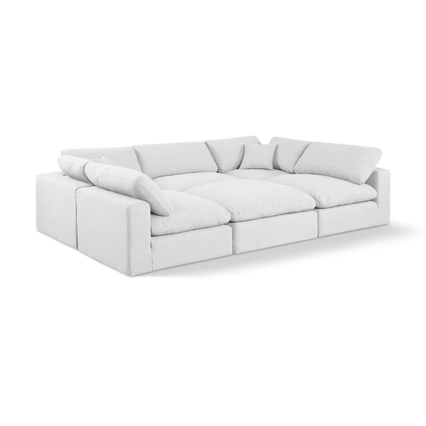 Meridian Comfy White Linen Textured Fabric Modular Sectional IMAGE 1