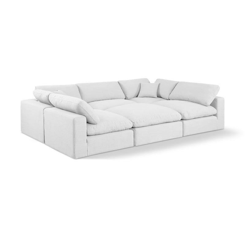Meridian Comfy White Linen Textured Fabric Modular Sectional IMAGE 1