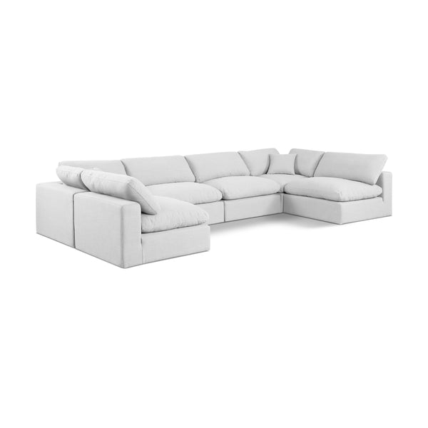 Meridian Comfy White Linen Textured Fabric Modular Sectional IMAGE 1