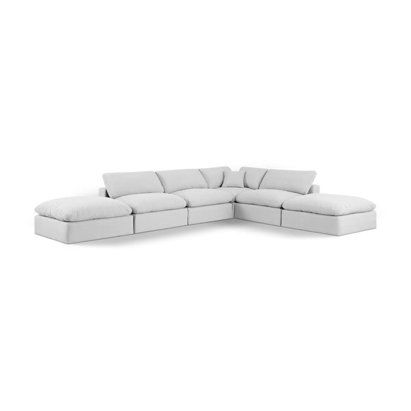 Meridian Comfy White Linen Textured Fabric Modular Sectional IMAGE 1