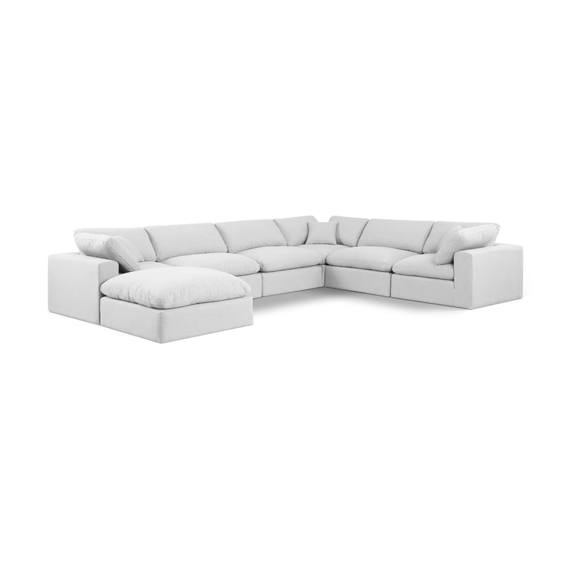 Meridian Comfy White Linen Textured Fabric Modular Sectional IMAGE 1