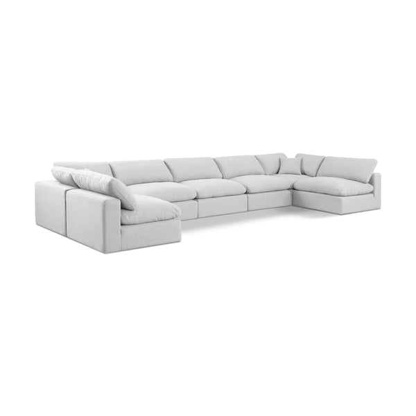 Meridian Comfy White Linen Textured Fabric Modular Sectional IMAGE 1