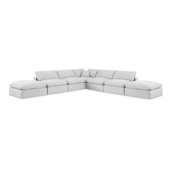 Meridian Comfy White Linen Textured Fabric Modular Sectional IMAGE 1