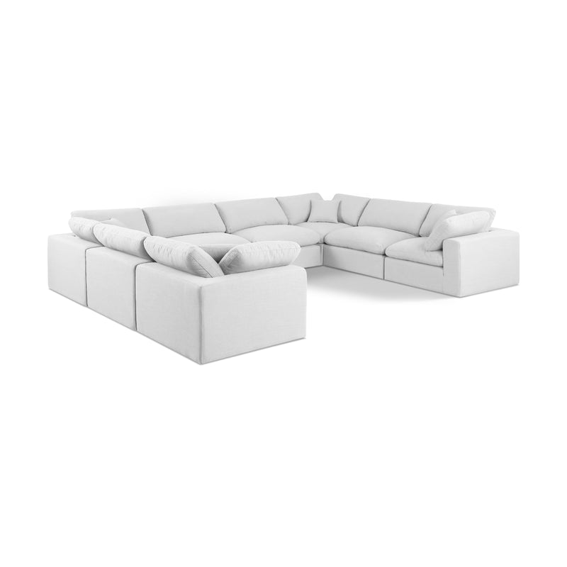 Meridian Comfy White Linen Textured Fabric Modular Sectional IMAGE 1