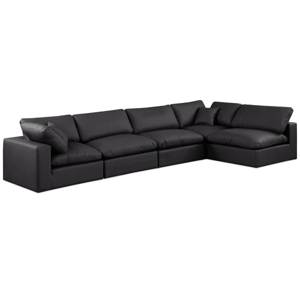 Meridian Comfy Black Vegan Leather Modular Sectional IMAGE 1