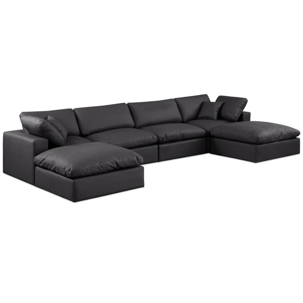 Meridian Comfy Black Vegan Leather Modular Sectional IMAGE 1