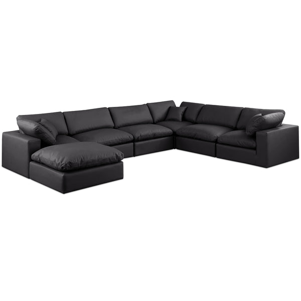 Meridian Comfy Black Vegan Leather Modular Sectional IMAGE 1