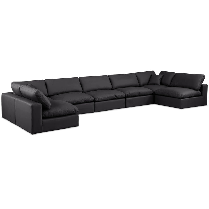 Meridian Comfy Black Vegan Leather Modular Sectional IMAGE 1
