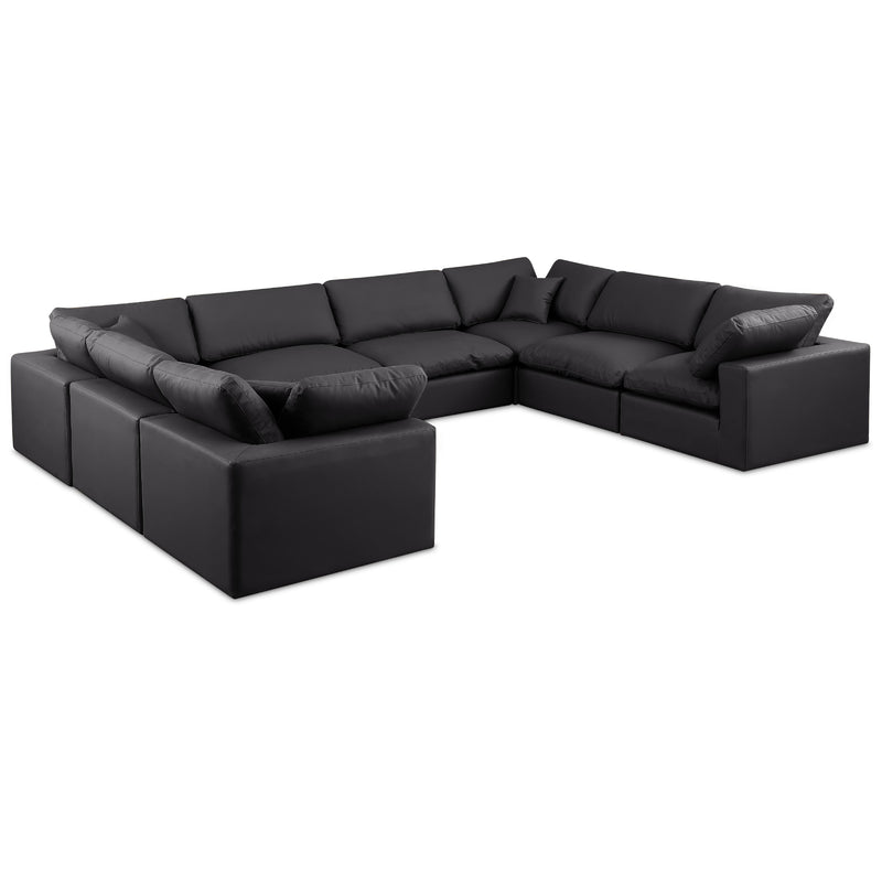 Meridian Comfy Black Vegan Leather Modular Sectional IMAGE 1