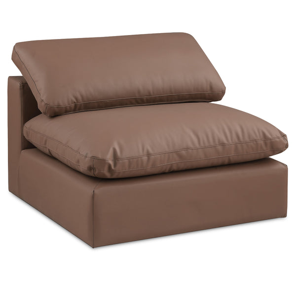 Meridian Comfy Brown Vegan Leather Modular Armless Chair IMAGE 1
