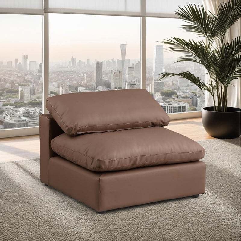 Meridian Comfy Brown Vegan Leather Modular Armless Chair IMAGE 2
