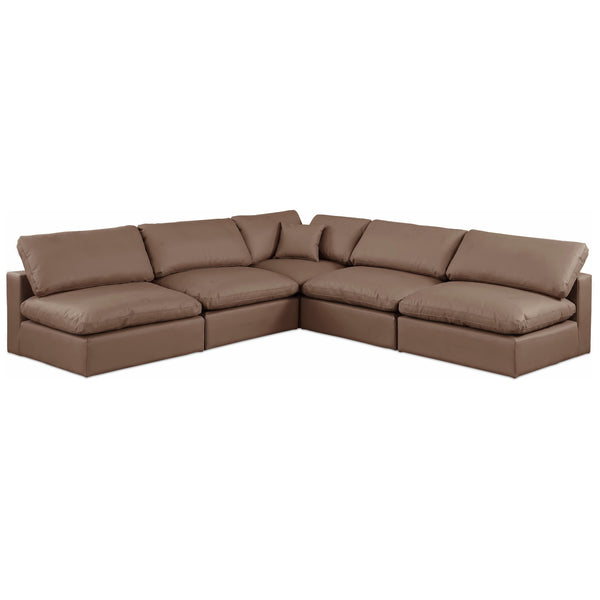 Meridian Comfy Brown Vegan Leather Modular Sectional IMAGE 1