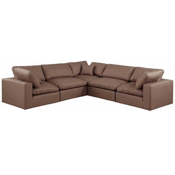 Meridian Comfy Brown Vegan Leather Modular Sectional IMAGE 1