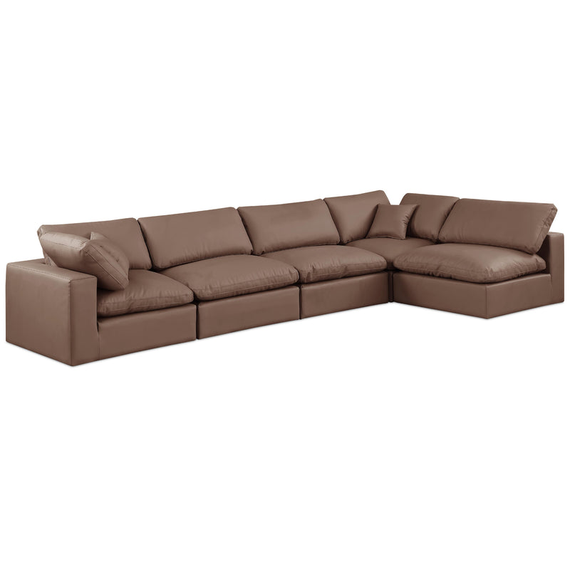 Meridian Comfy Brown Vegan Leather Modular Sectional IMAGE 1