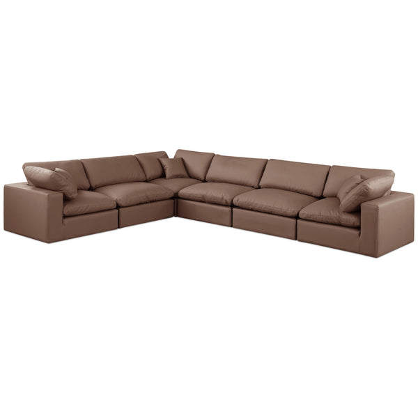 Meridian Comfy Brown Vegan Leather Modular Sectional IMAGE 1