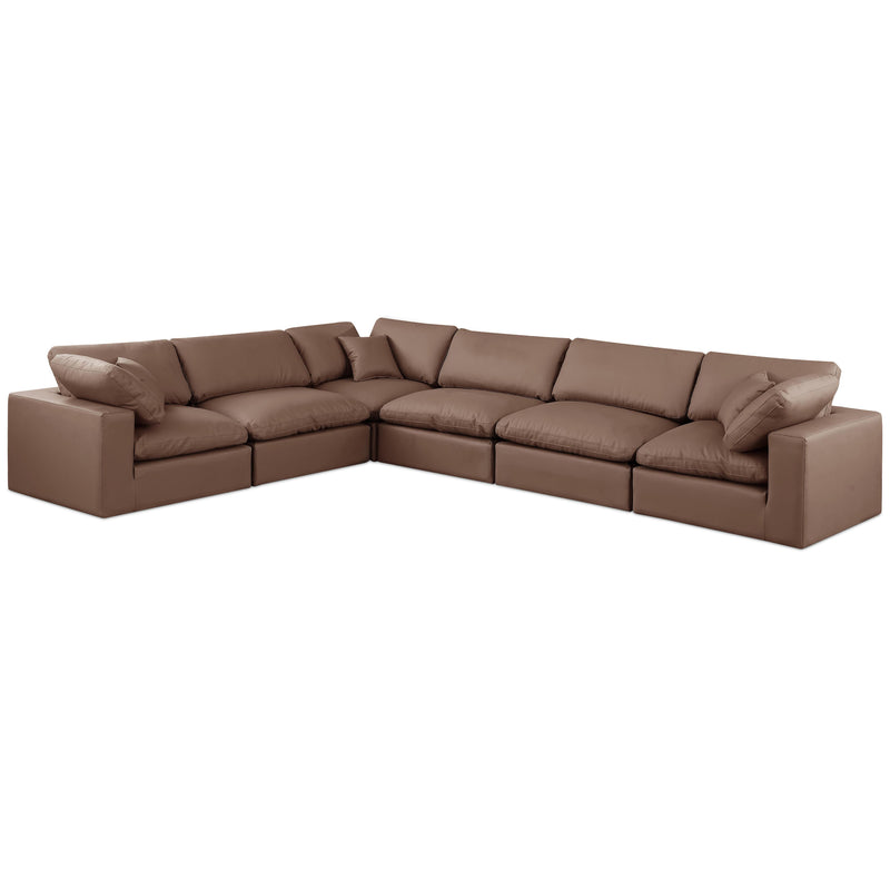 Meridian Comfy Brown Vegan Leather Modular Sectional IMAGE 1