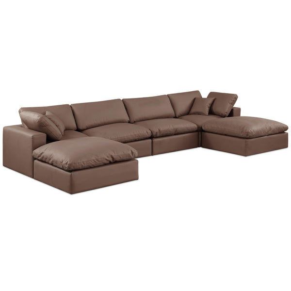 Meridian Comfy Brown Vegan Leather Modular Sectional IMAGE 1