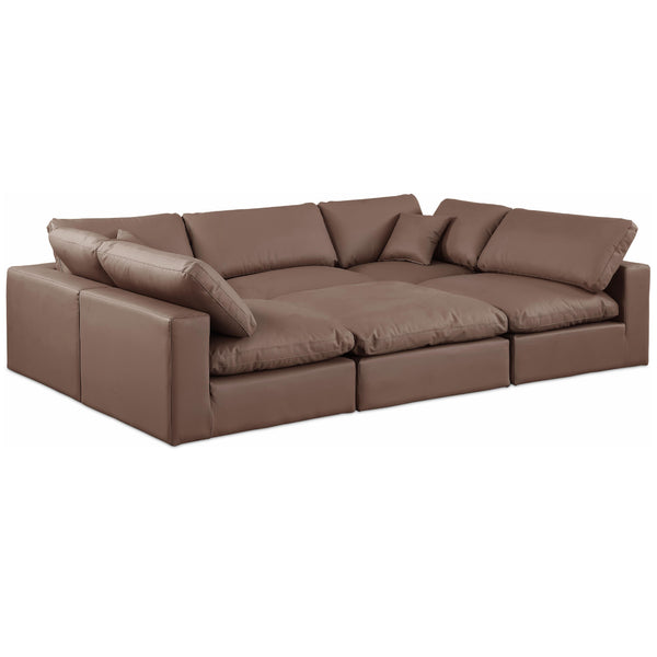 Meridian Comfy Brown Vegan Leather Modular Sectional IMAGE 1
