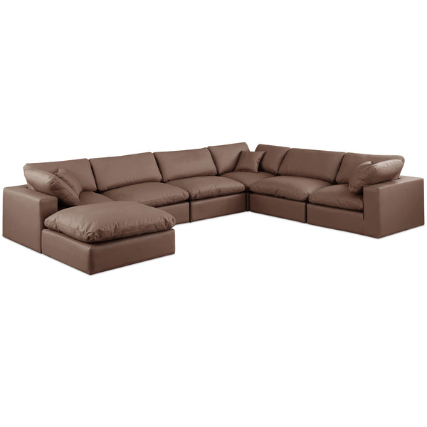 Meridian Comfy Brown Vegan Leather Modular Sectional IMAGE 1