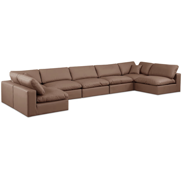 Meridian Comfy Brown Vegan Leather Modular Sectional IMAGE 1