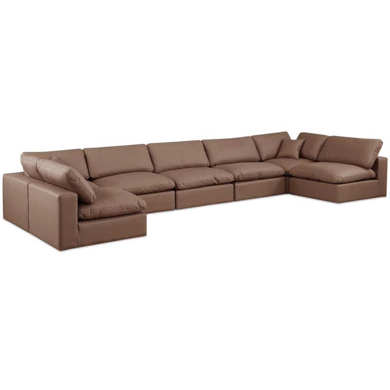 Meridian Comfy Brown Vegan Leather Modular Sectional IMAGE 1