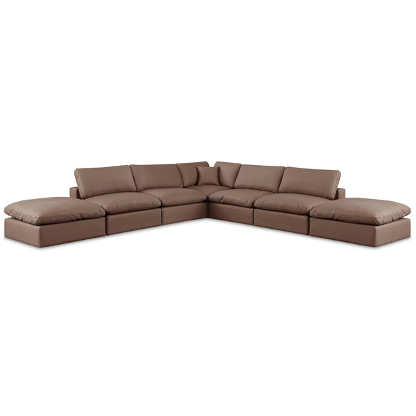 Meridian Comfy Brown Vegan Leather Modular Sectional IMAGE 1