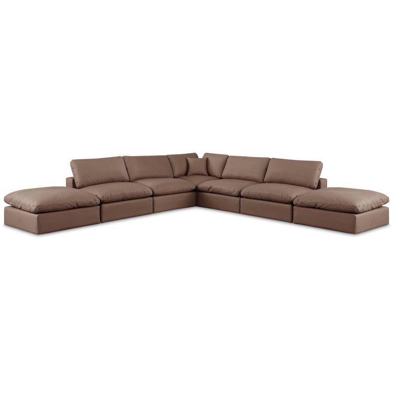 Meridian Comfy Brown Vegan Leather Modular Sectional IMAGE 1