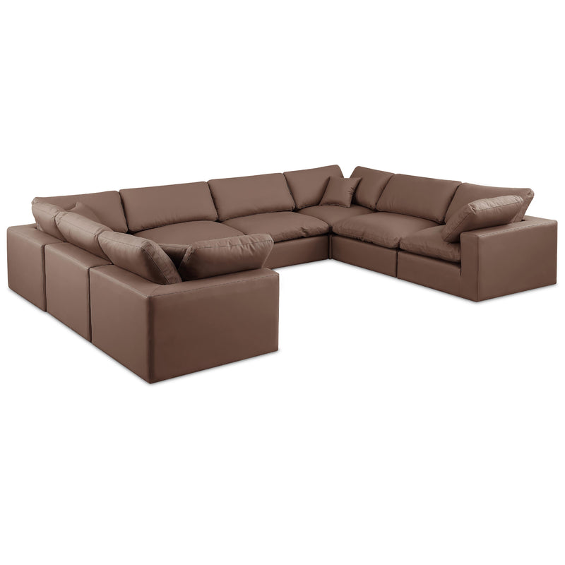 Meridian Comfy Brown Vegan Leather Modular Sectional IMAGE 1