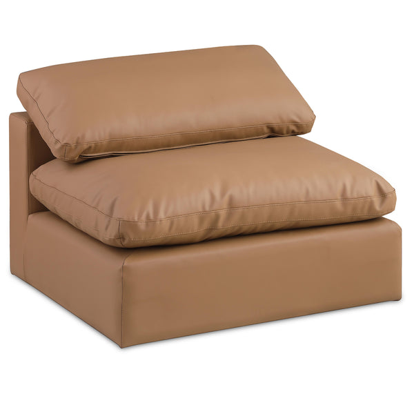 Meridian Comfy Cognac Vegan Leather Modular Armless Chair IMAGE 1