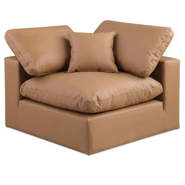 Meridian Comfy Cognac Vegan Leather Modular Corner Chair IMAGE 1