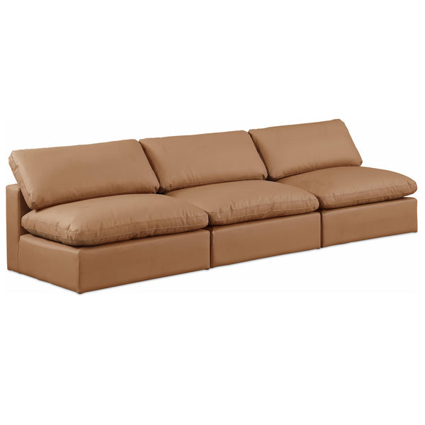 Meridian Comfy Cognac Vegan Leather Modular Sofa IMAGE 1