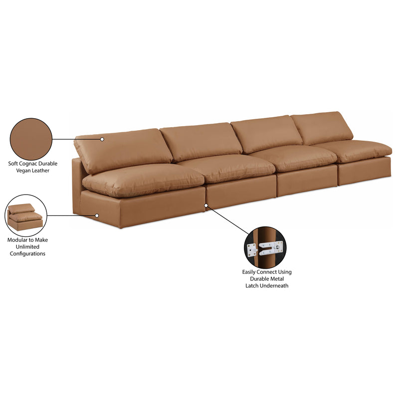 Meridian Comfy Cognac Vegan Leather Modular Sofa IMAGE 10
