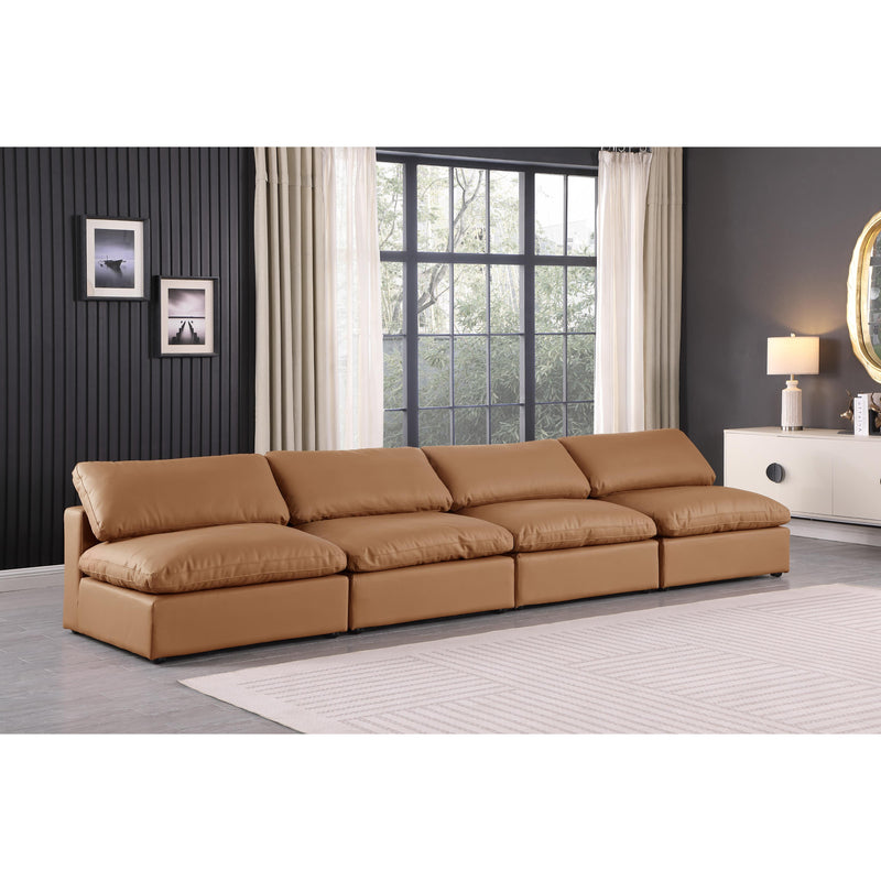 Meridian Comfy Cognac Vegan Leather Modular Sofa IMAGE 2