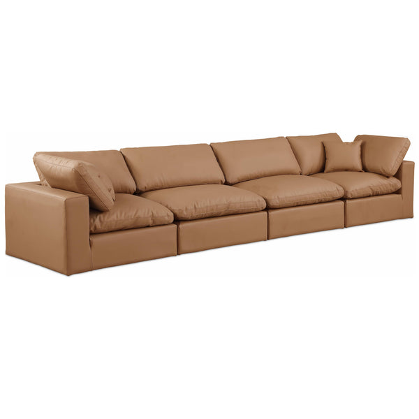 Meridian Comfy Cognac Vegan Leather Modular Sofa IMAGE 1