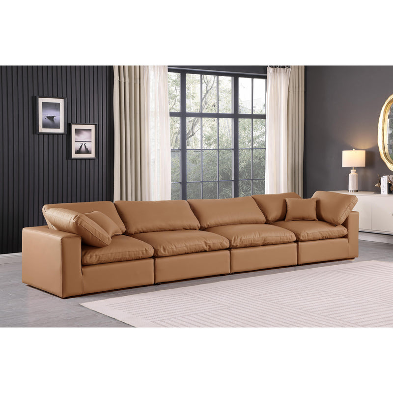 Meridian Comfy Cognac Vegan Leather Modular Sofa IMAGE 2