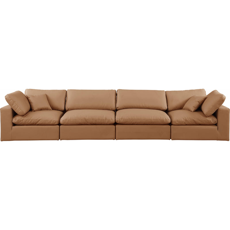 Meridian Comfy Cognac Vegan Leather Modular Sofa IMAGE 4