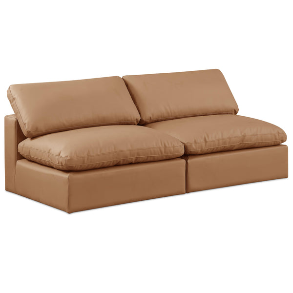 Meridian Comfy Cognac Vegan Leather Modular Sofa IMAGE 1
