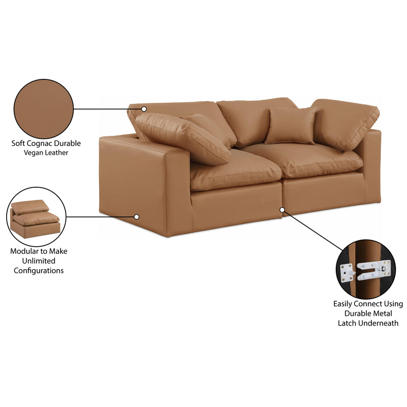 Meridian Comfy Cognac Vegan Leather Modular Sofa IMAGE 10