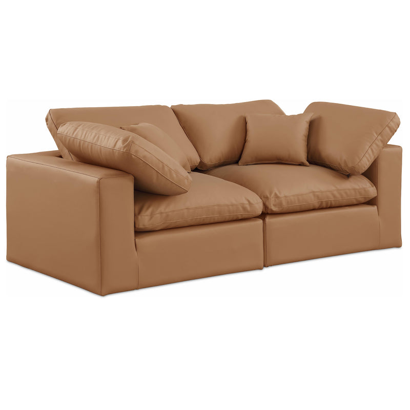 Meridian Comfy Cognac Vegan Leather Modular Sofa IMAGE 1