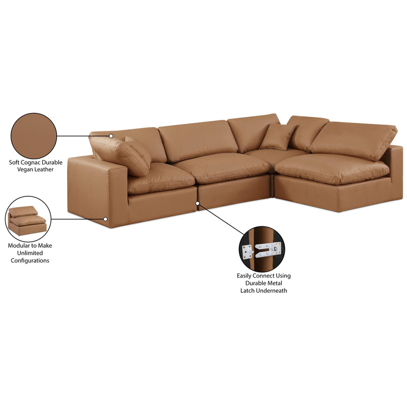 Meridian Comfy Cognac Vegan Leather Modular Sectional IMAGE 16