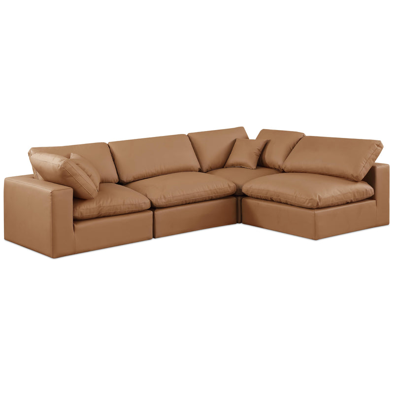 Meridian Comfy Cognac Vegan Leather Modular Sectional IMAGE 1