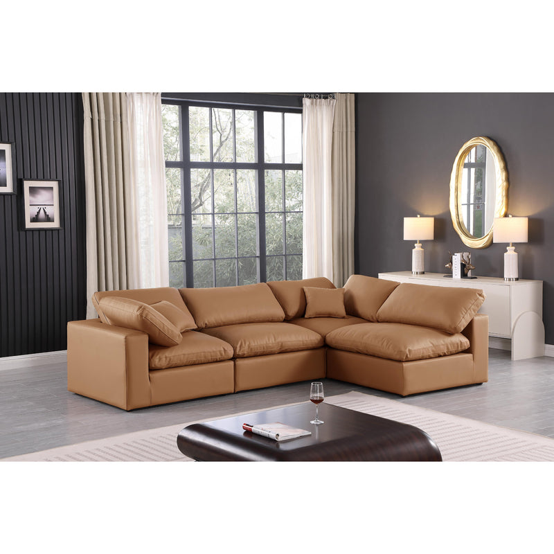 Meridian Comfy Cognac Vegan Leather Modular Sectional IMAGE 3
