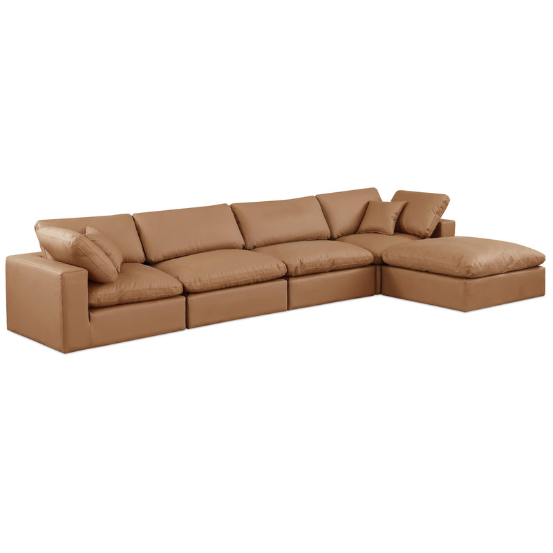 Meridian Comfy Cognac Vegan Leather Modular Sectional IMAGE 1