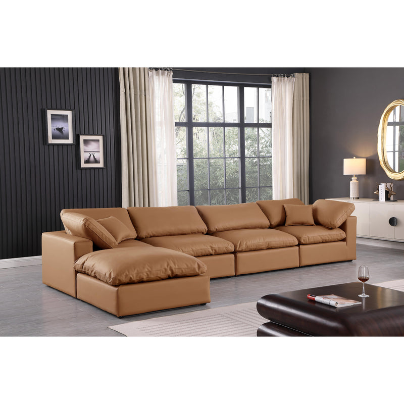 Meridian Comfy Cognac Vegan Leather Modular Sectional IMAGE 4