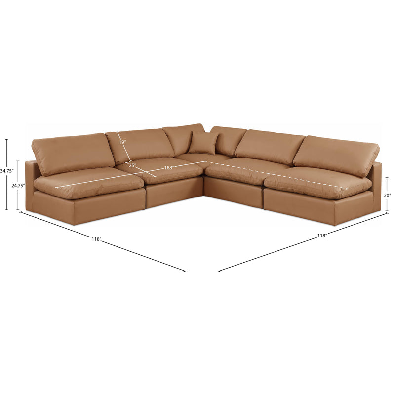 Meridian Comfy Cognac Vegan Leather Modular Sectional IMAGE 10