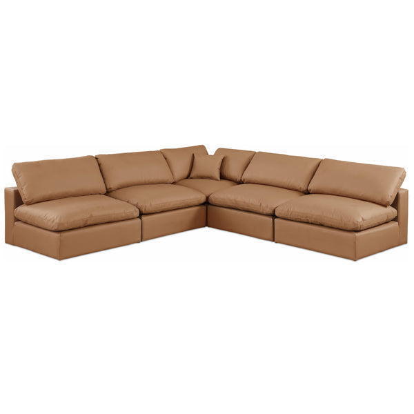 Meridian Comfy Cognac Vegan Leather Modular Sectional IMAGE 1