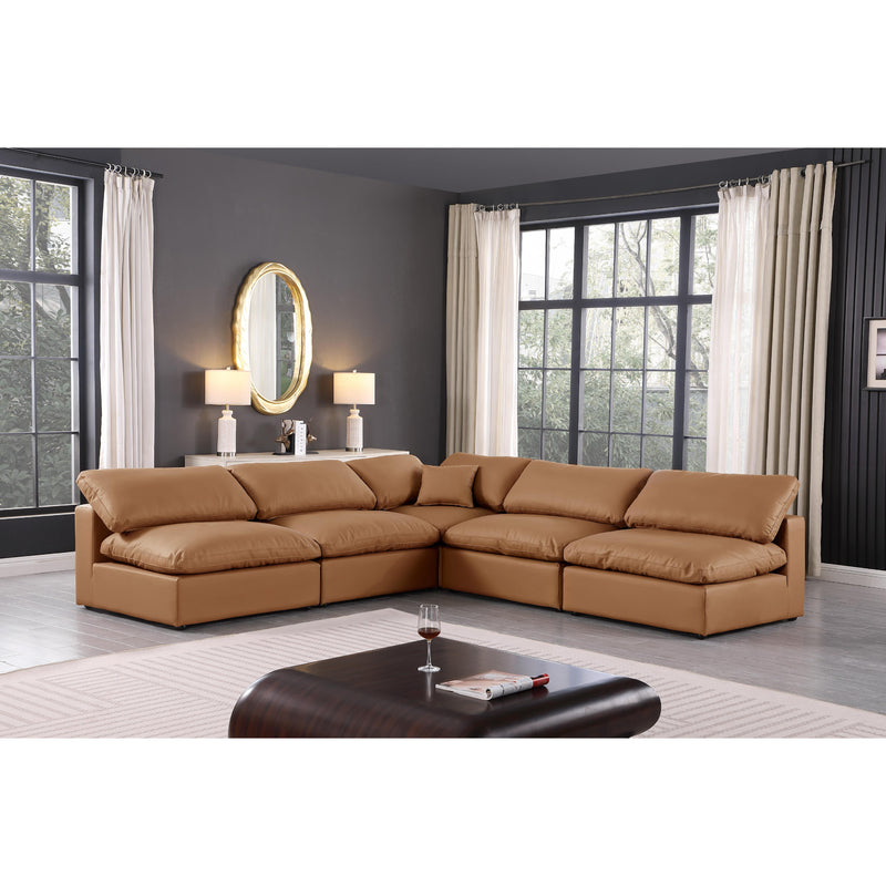 Meridian Comfy Cognac Vegan Leather Modular Sectional IMAGE 2
