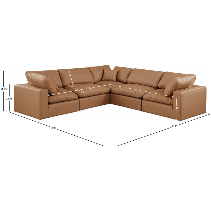 Meridian Comfy Cognac Vegan Leather Modular Sectional IMAGE 10